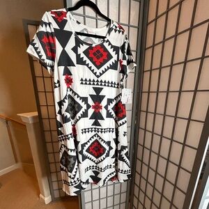 NWT LulaRoe Jessie Geometric Patterned Midi Swing Dress - Red, Black, White